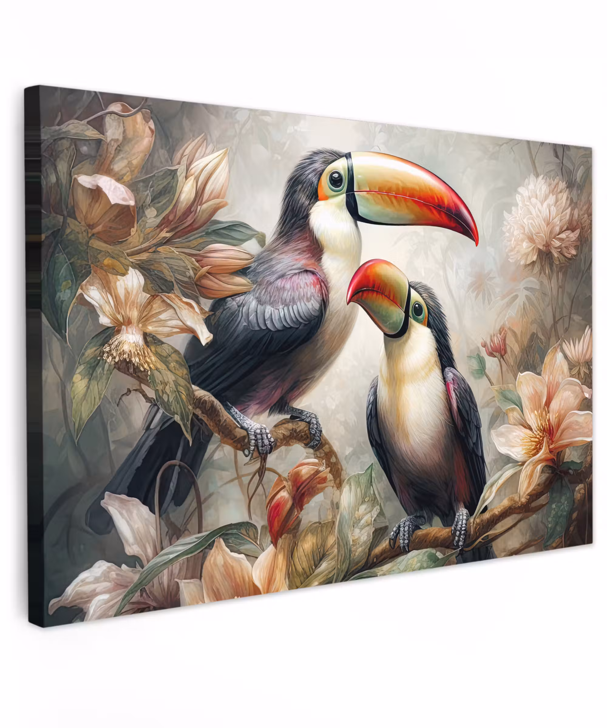 Canvas schilderij - Toekan - Vogels - Bloemen - Jungle