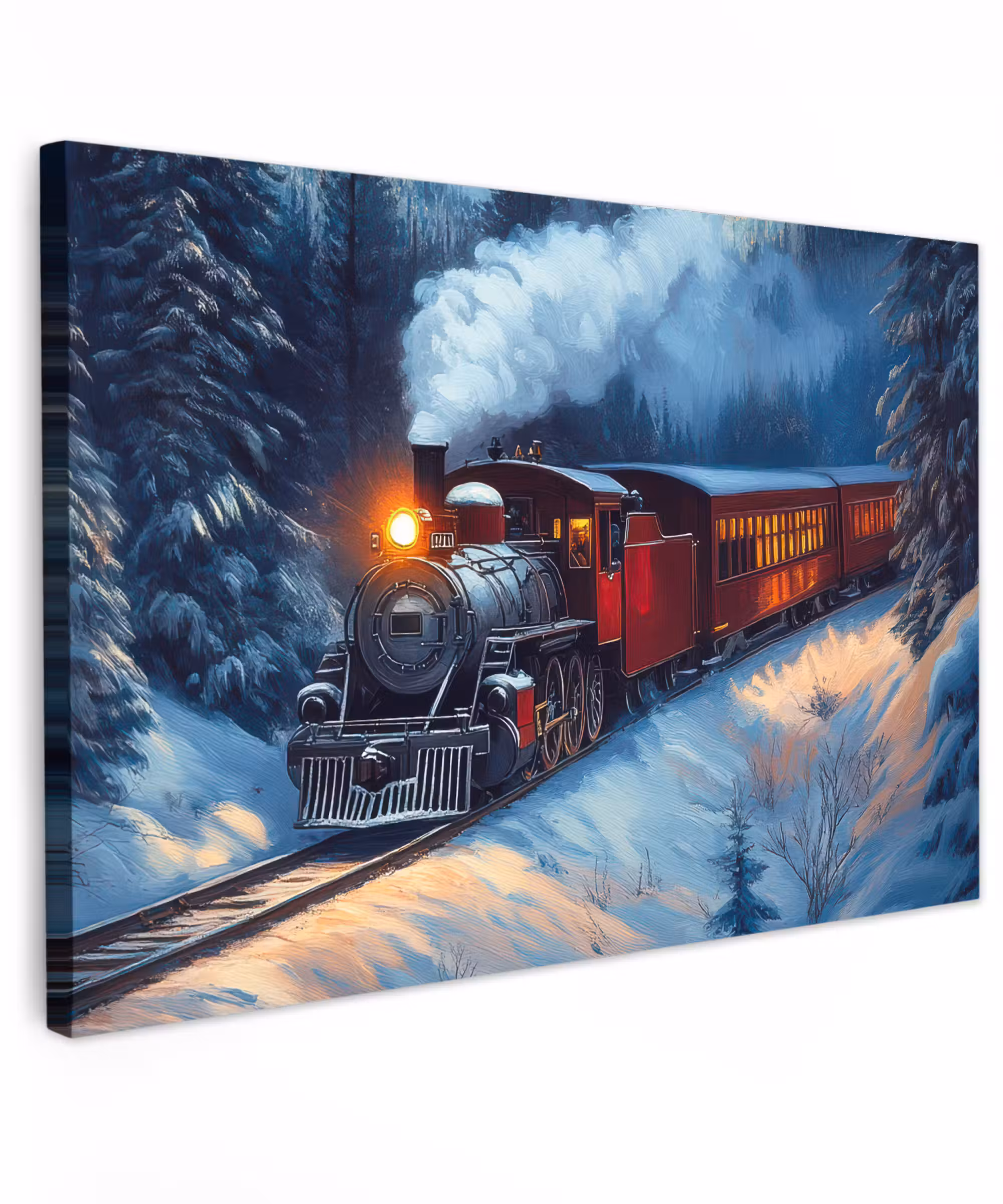 Canvas schilderij - Trein - Kerst - Sneeuw - Kersttrein