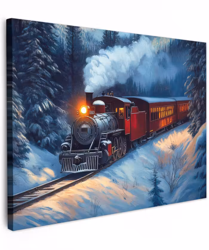 Canvas schilderij - Trein - Kerst - Sneeuw - Kersttrein