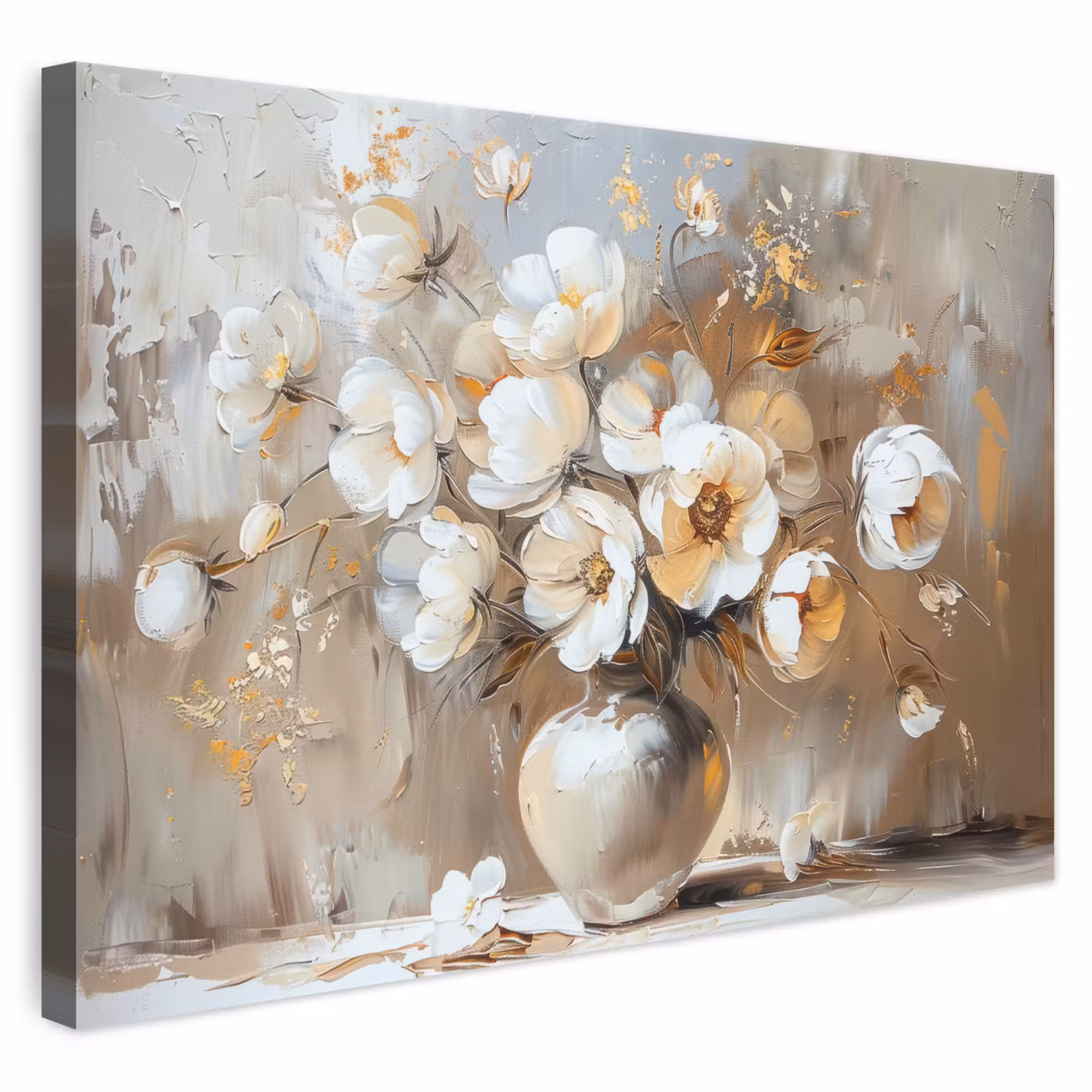 Canvas schilderij - Vaas - Bloemen - Kunst - Goud