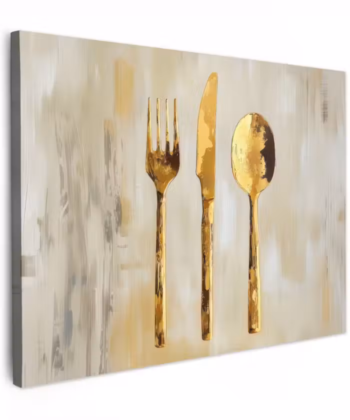 Canvas schilderij - Verf - Goud - Bestek