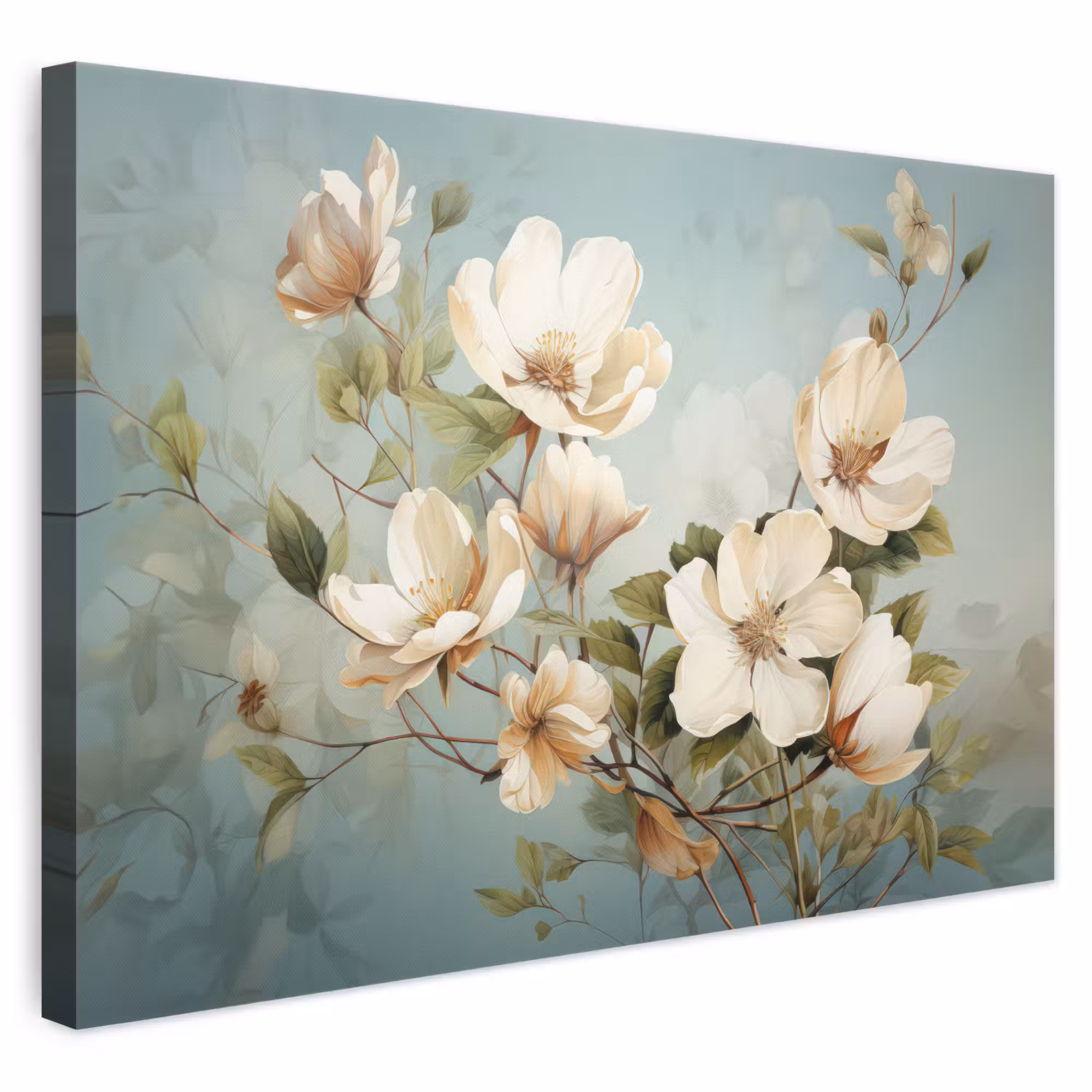 Canvas schilderij - Vintage - Bloemen - Wit - Takken Natuur