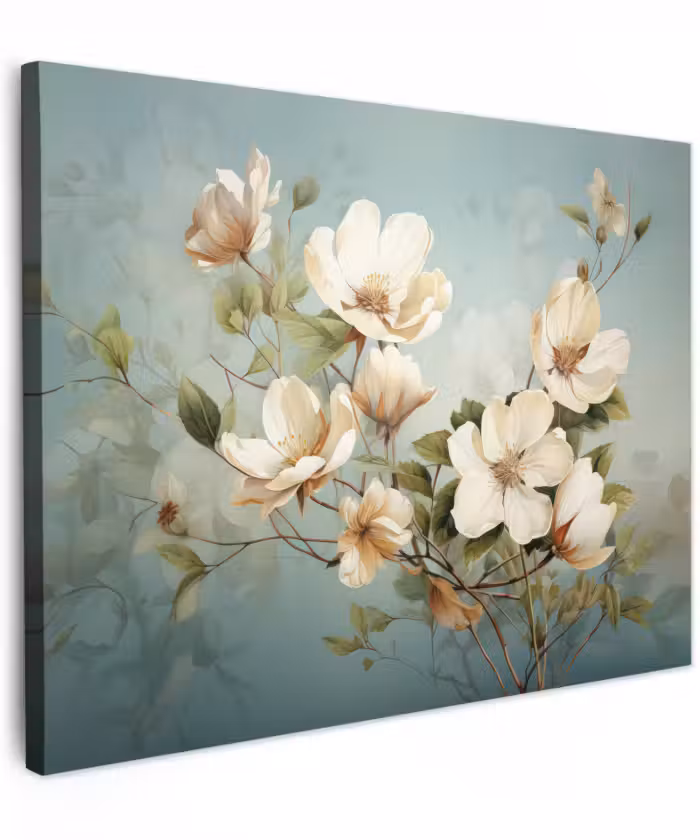 Canvas schilderij - Vintage - Bloemen - Wit - Takken Natuur