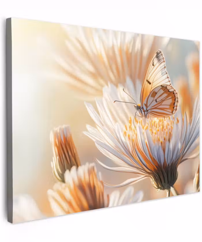 Canvas schilderij - Vlinder - Bloem - Oranje