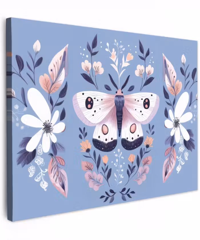 Canvas schilderij - Vlinder - Vleugels - Stippen - Bloemen