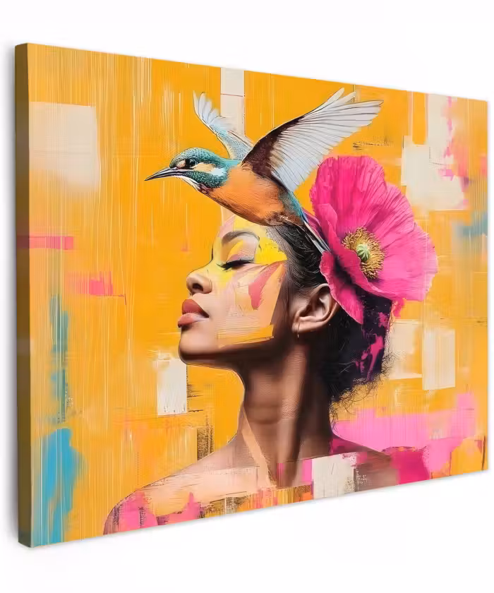 Canvas schilderij - Vogel - Vrouw - Abstract - Bloem