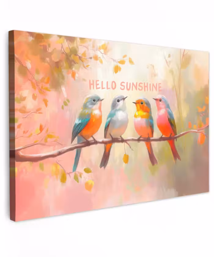 Canvas schilderij - Vogels - Tak - Quote - Roze