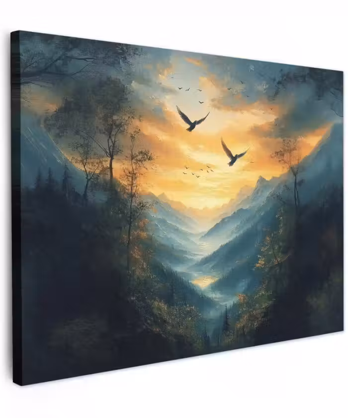 Canvas schilderij - Vogels - Zon - Bomen - Groen