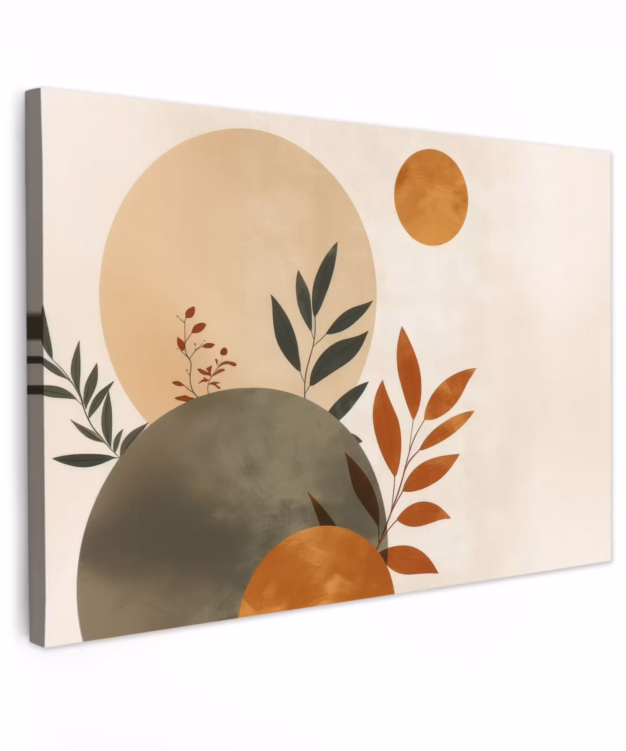 Canvas schilderij - Vormen - Rond - Bladeren - Beige