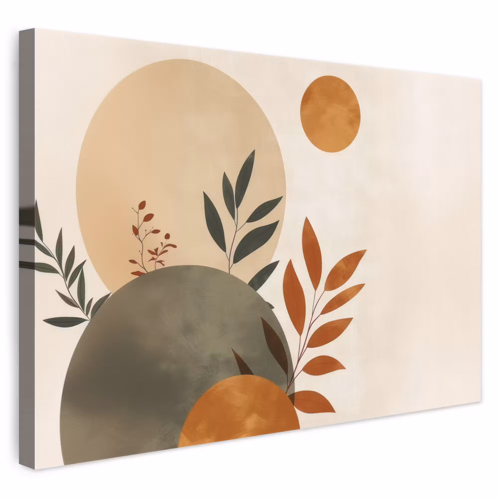 Canvas schilderij - Vormen - Rond - Bladeren - Beige