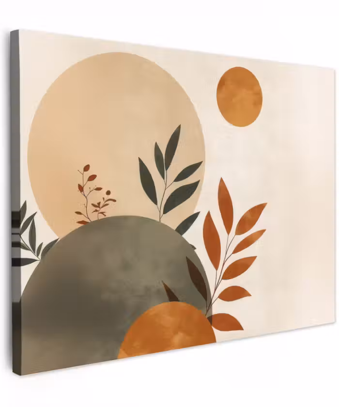 Canvas schilderij - Vormen - Rond - Bladeren - Beige