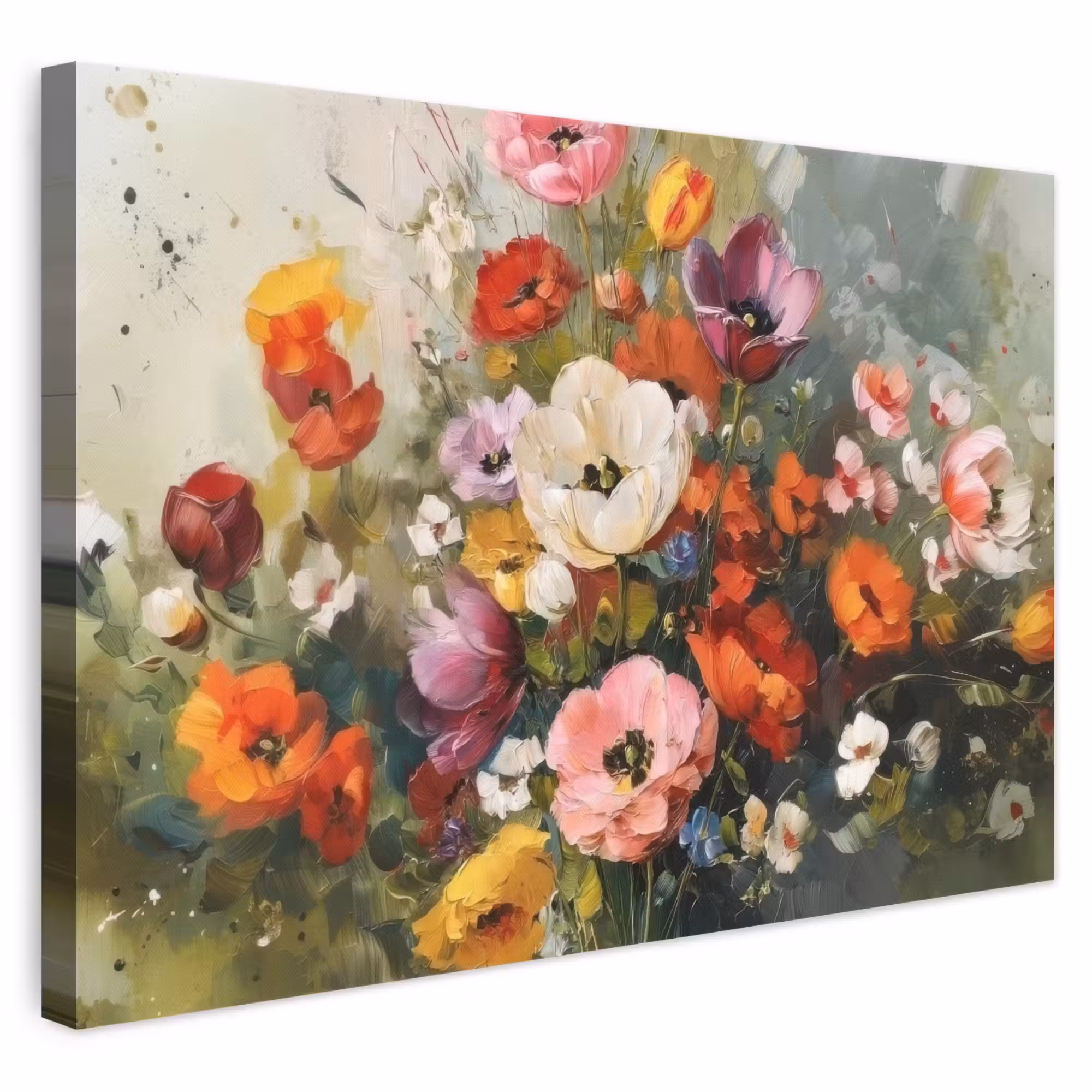 Canvas schilderij - Vrolijk boeket - Dynamisch - Subtiele kleurspatten