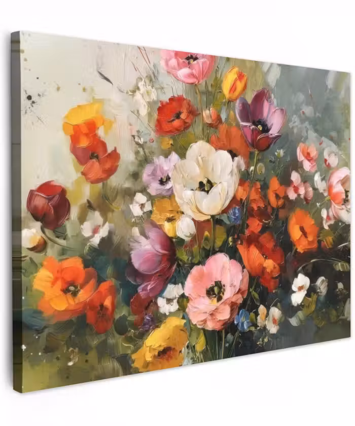 Canvas schilderij - Vrolijk boeket - Dynamisch - Subtiele kleurspatten