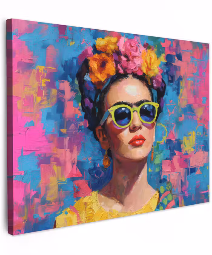 Canvas schilderij - Vrolijk portret - Vrouw - Bloemenkroon