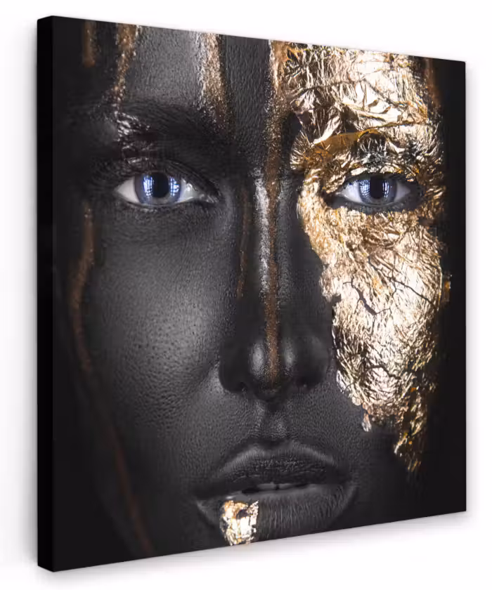Canvas schilderij - Vrouw - Bladgoud - Black and Gold