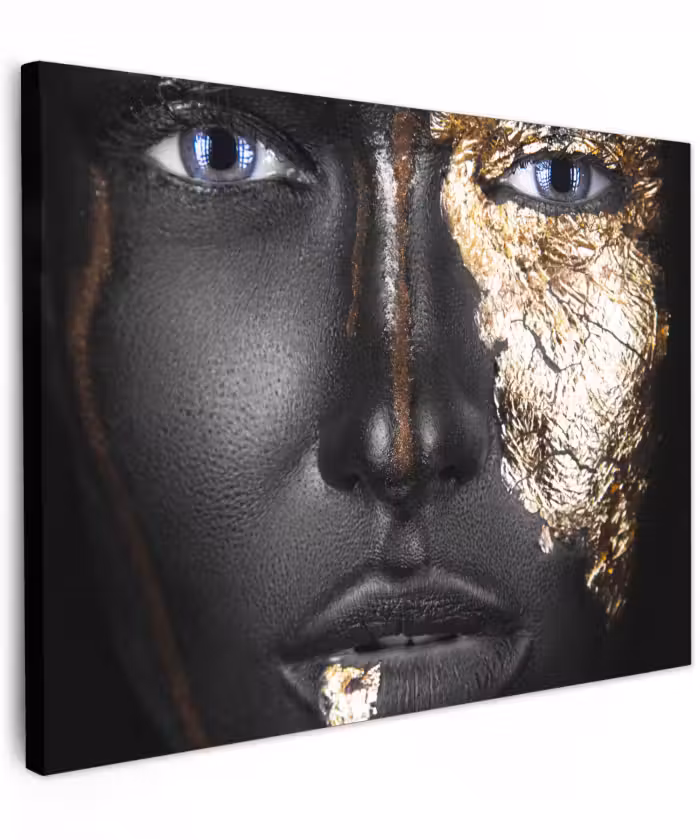 Canvas schilderij - Vrouw - Bladgoud - Zwart - Goud - Luxe