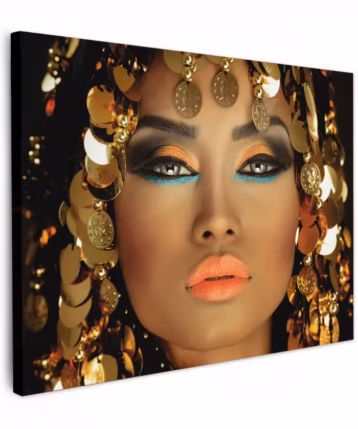 Canvas schilderij - Vrouw - Cleopatra - Goud - Sieraden - Make up - Luxe