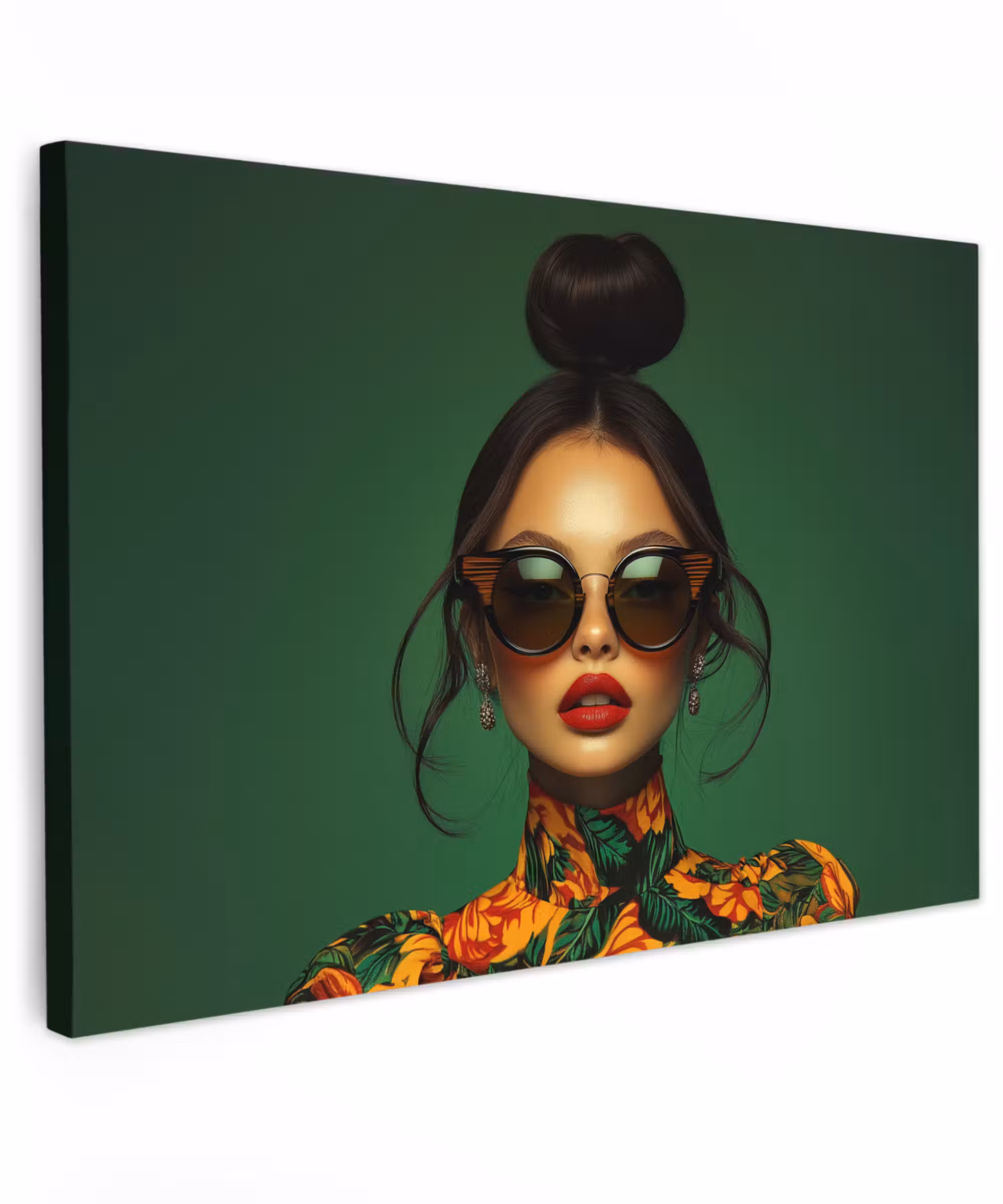 Canvas schilderij - Vrouw - Groen - Modern - Bril - Abstract