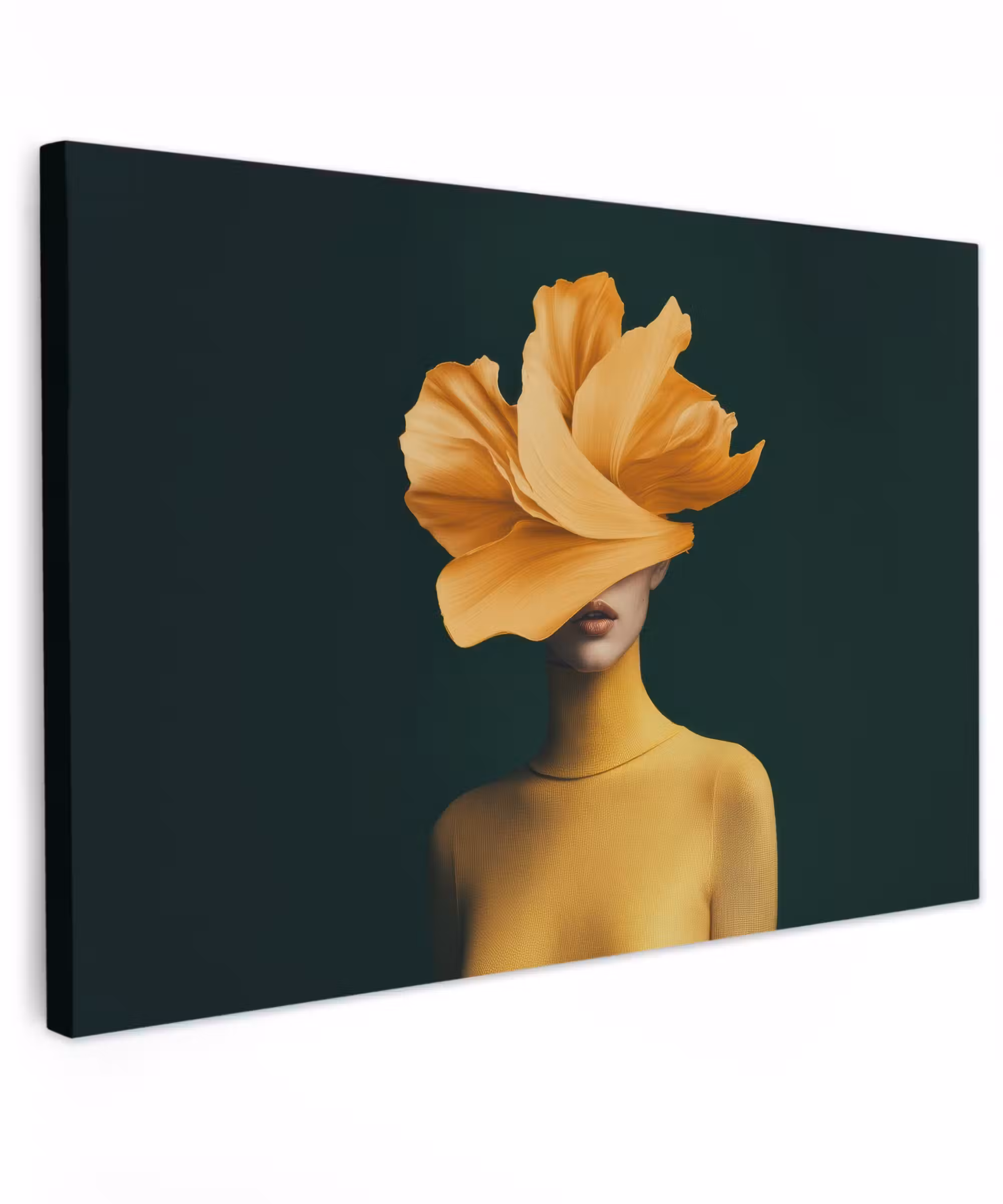 Canvas schilderij - Vrouw - Hoed - Geel