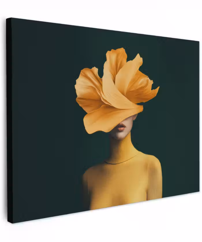 Canvas schilderij - Vrouw - Hoed - Geel