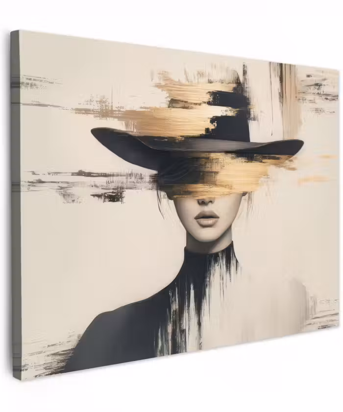 Canvas schilderij - Vrouw - Hoed - Verf