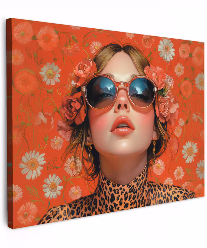 Canvas schilderij - Vrouw - Kleurrijk - Dierenprint - Bloemen