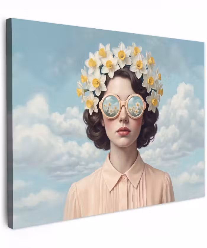 Canvas schilderij - Vrouw - Narcissen - Geel