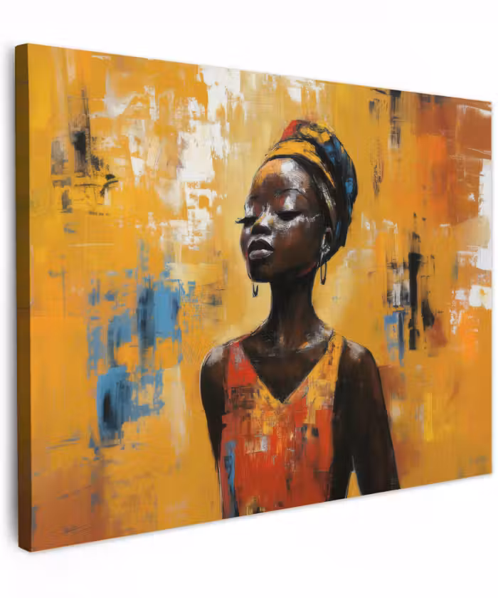 Canvas schilderij - Vrouw - Ogen - Penseelstreken - Geel