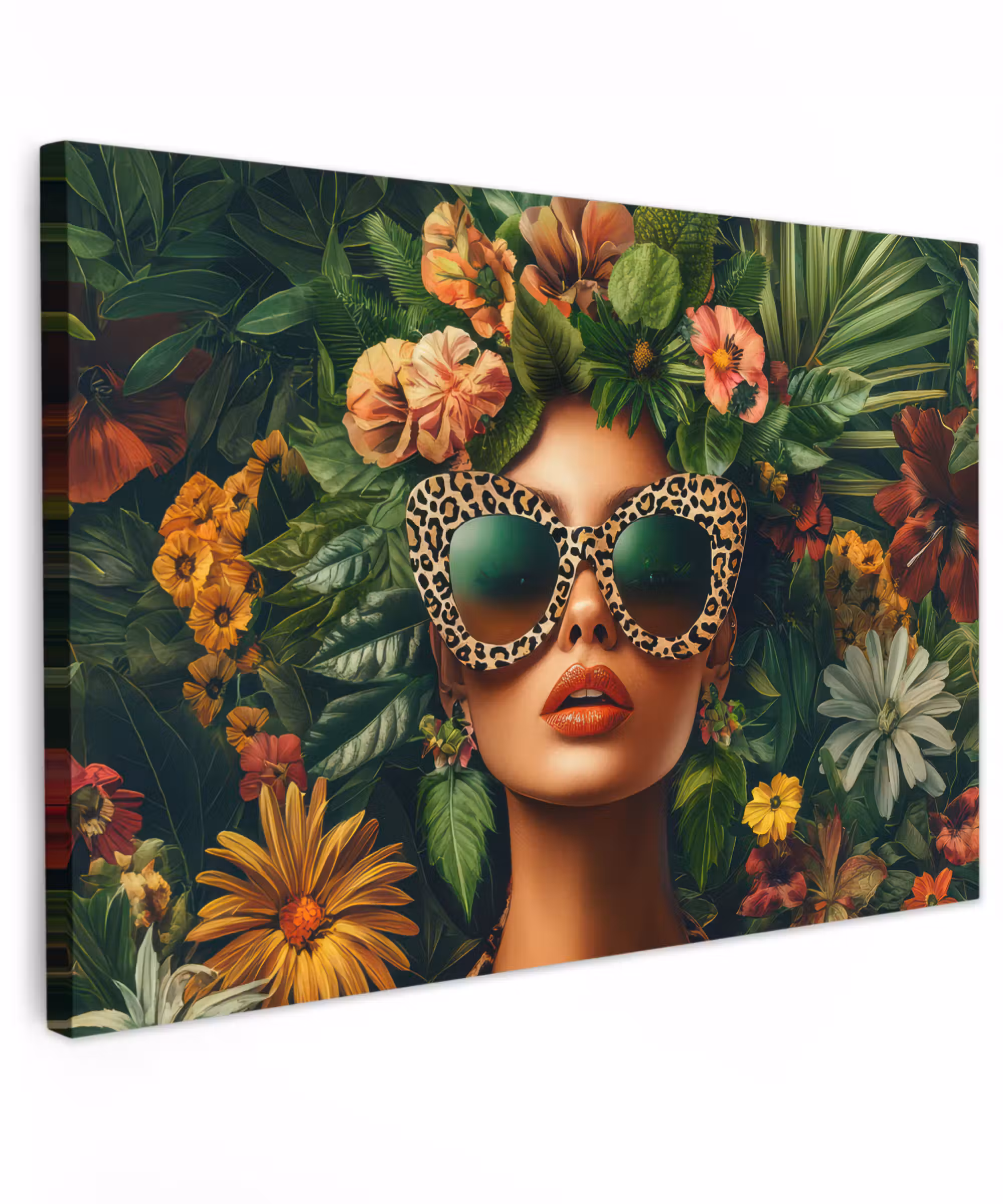 Canvas schilderij - Vrouw - Panterprint - Jungle - Natuur - Luxe