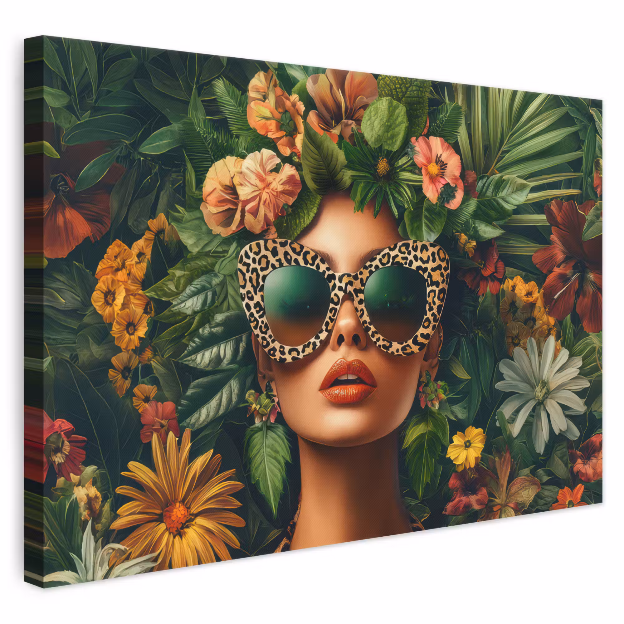 Canvas schilderij - Vrouw - Panterprint - Jungle - Natuur - Luxe