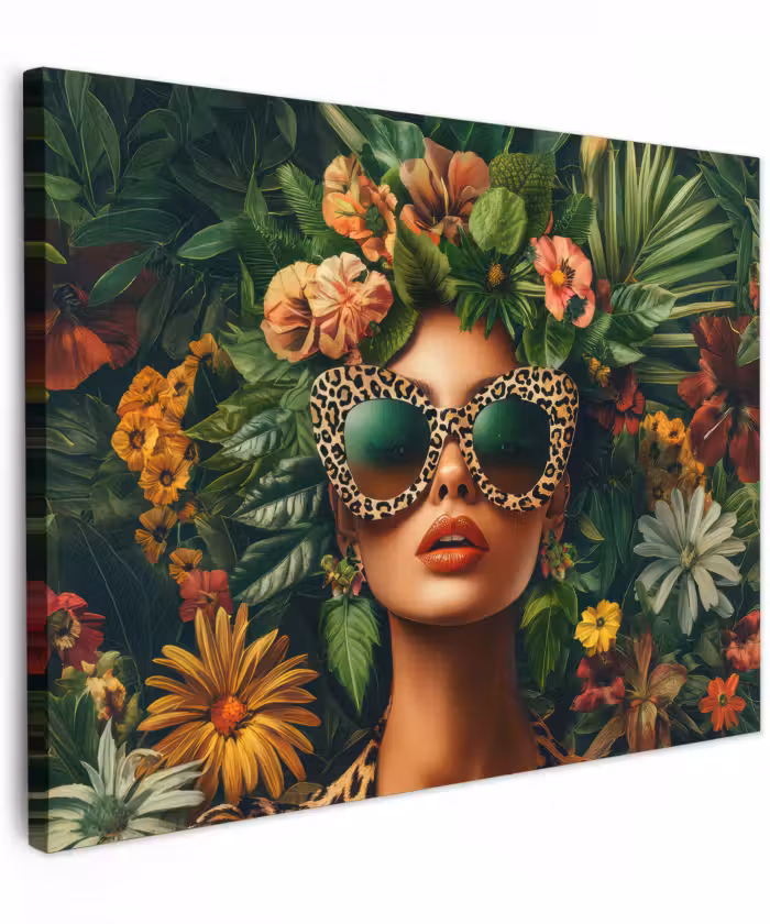 Canvas schilderij - Vrouw - Panterprint - Jungle - Natuur - Luxe