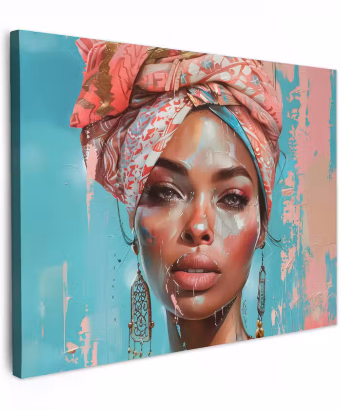 Canvas schilderij - Vrouw - Portret - Blauw - Roze - Modern
