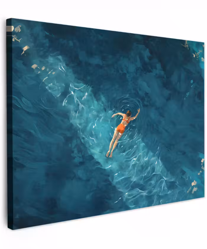 Canvas schilderij - Vrouw - Water - Bikini - Oranje