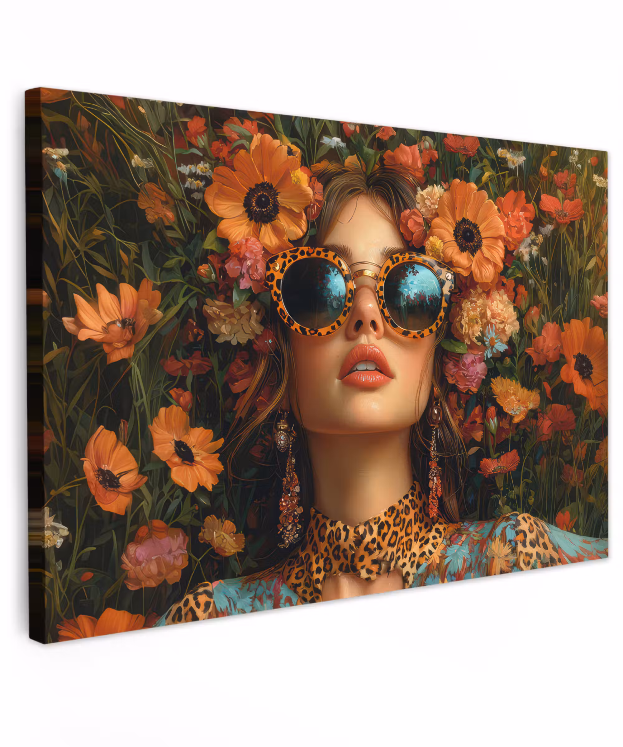 Canvas schilderij - Vrouwen - Bloemen - Modern - Bril - Abstract