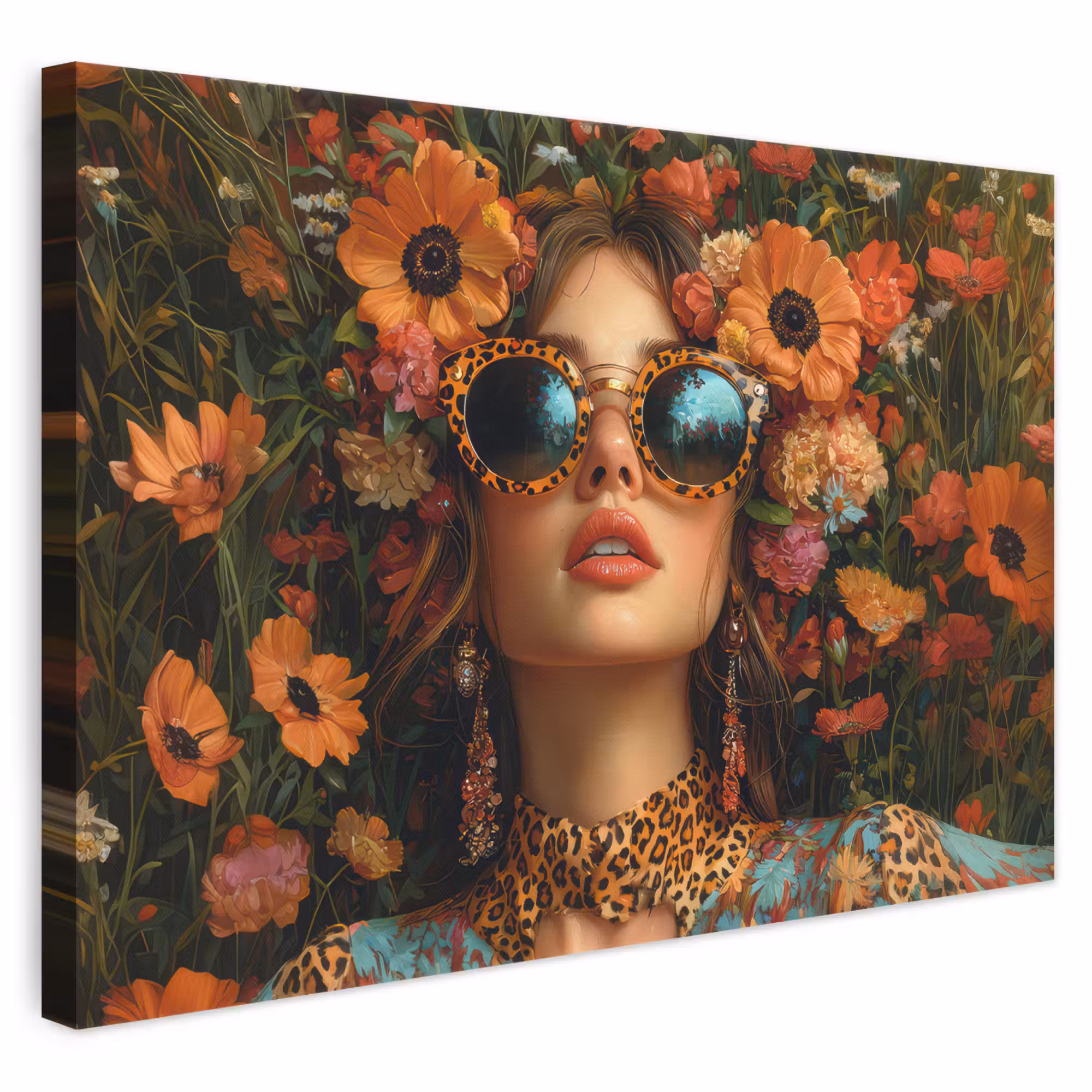 Canvas schilderij - Vrouwen - Bloemen - Modern - Bril - Abstract