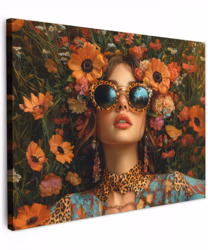 Canvas schilderij - Vrouwen - Bloemen - Modern - Bril - Abstract