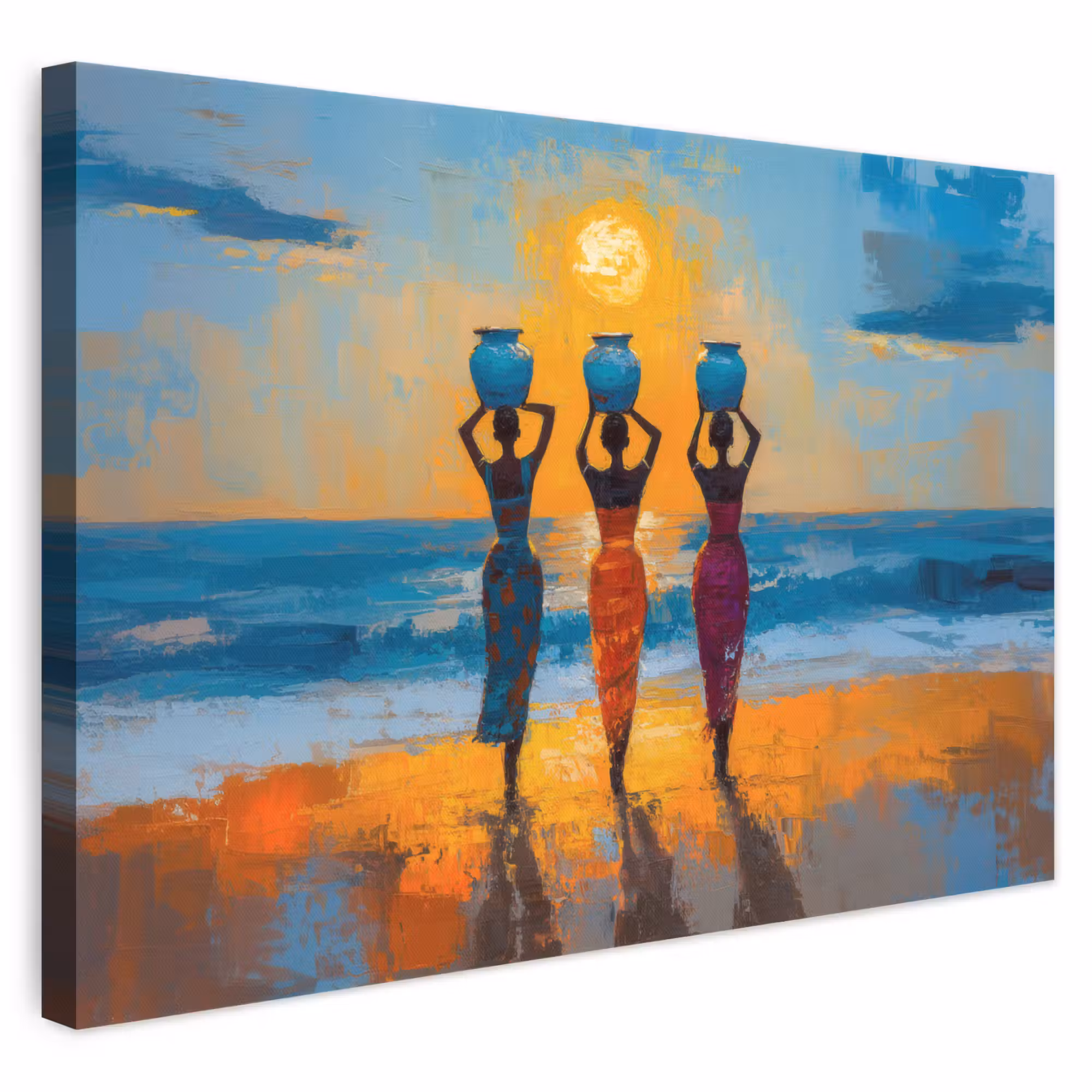 Canvas schilderij - Vrouwen - Strand - Zondsondergang