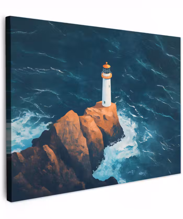 Canvas schilderij - Vuurtoren - Rots - Zee - Golven