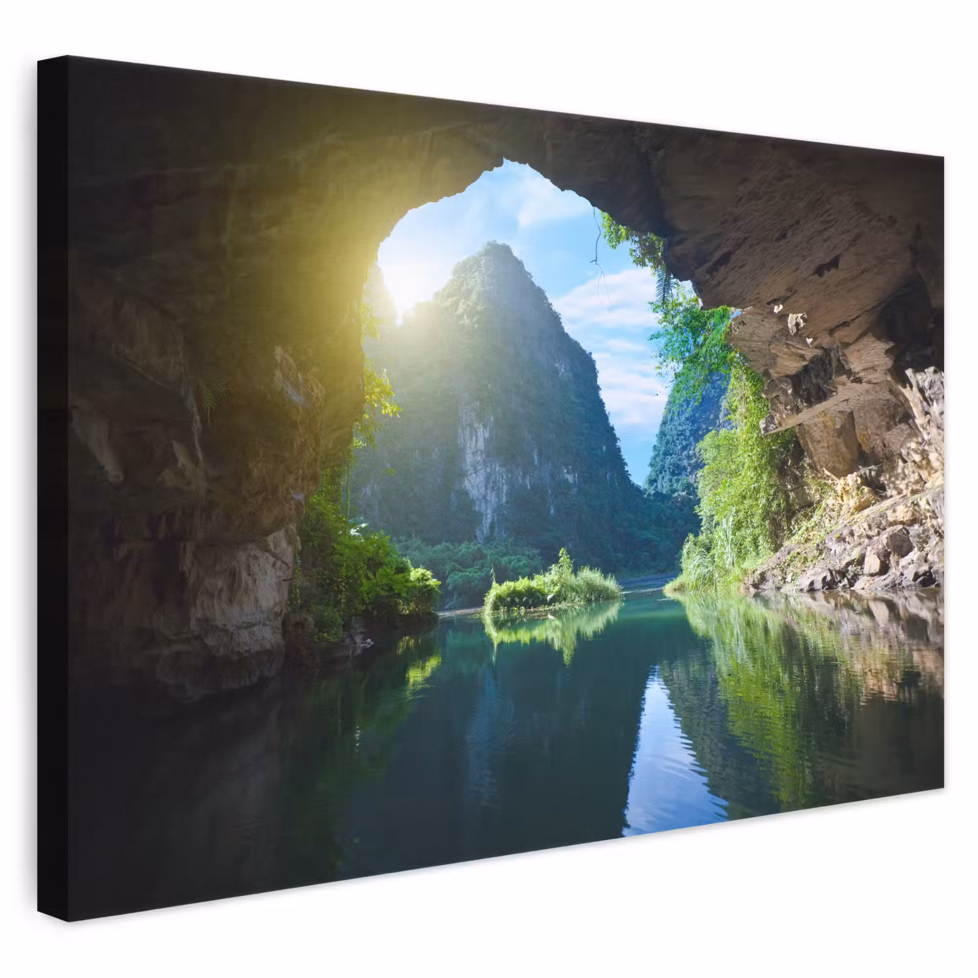 Canvas schilderij - Water - Grot - Zon - Natuur - Planten