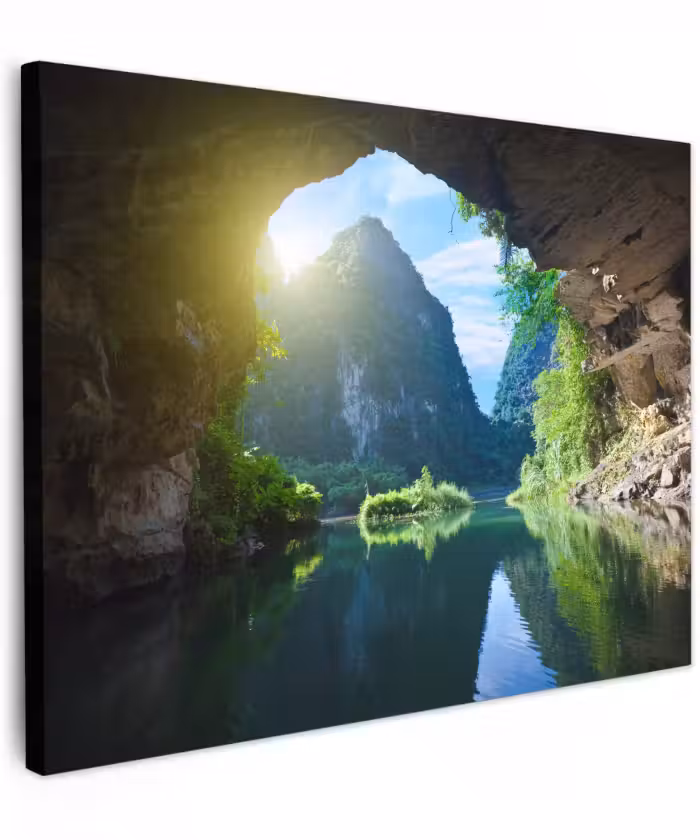 Canvas schilderij - Water - Grot - Zon - Natuur - Planten