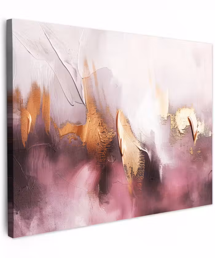 Canvas schilderij - Watercolor - Goud - Roze - Abstract - Kunst