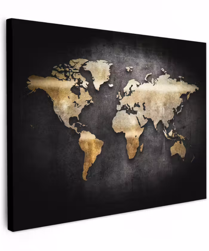Canvas schilderij - Wereldkaart - Goud - Aarde