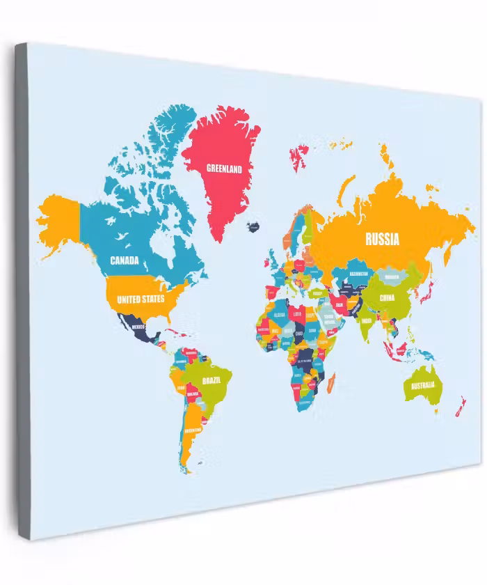 Canvas schilderij - Wereldkaart - Kleuren - Letters - Kinderen - Jongens - Meisjes