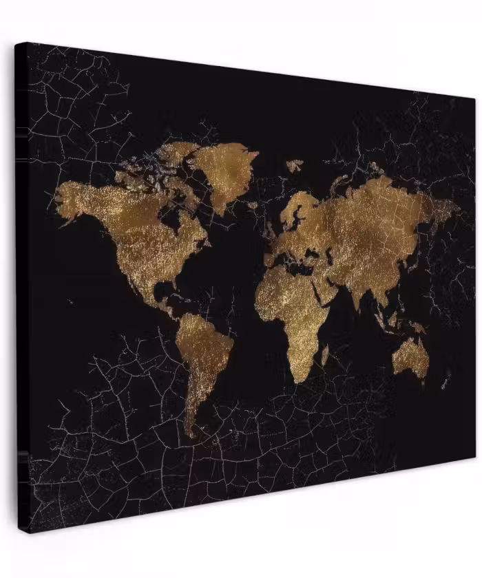 Canvas schilderij - Wereldkaart - Marmer - Goud