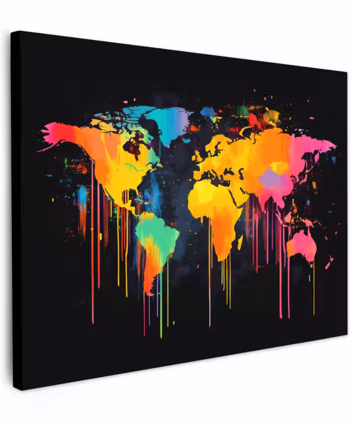 Canvas schilderij - Wereldkaart - Verf - Kleurrijk - Graffiti - Wereld