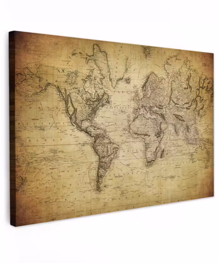 Canvas schilderij - Wereldkaart - Vintage - Antiek - Bruin - Papier
