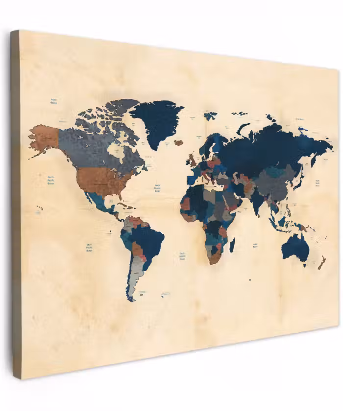 Canvas schilderij - Wereldkaart - Vintage - Papyrus - Kinderen - Jongens - Meisjes