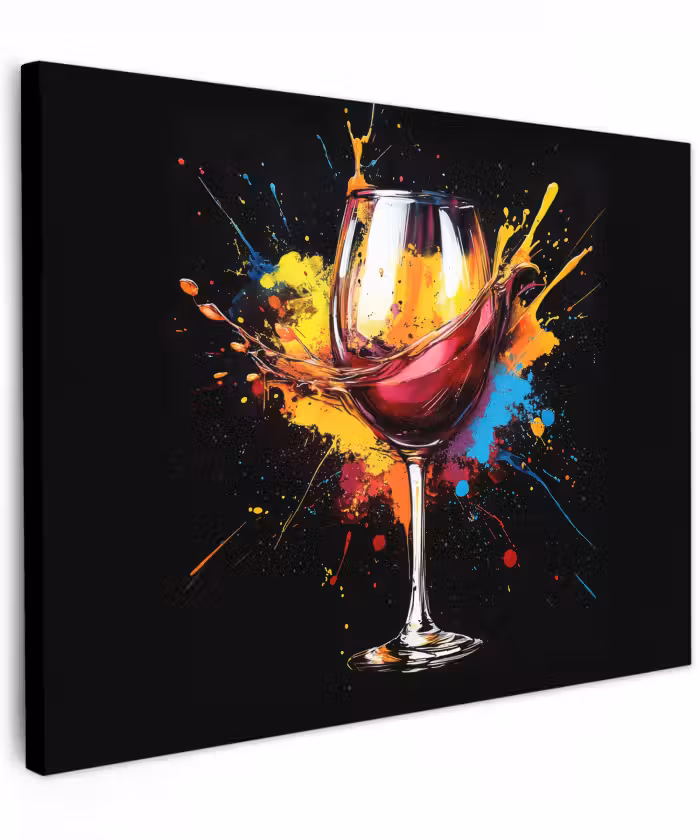 Canvas schilderij - Wijn - Glas - Graffiti - Borrel - Rood - Verf