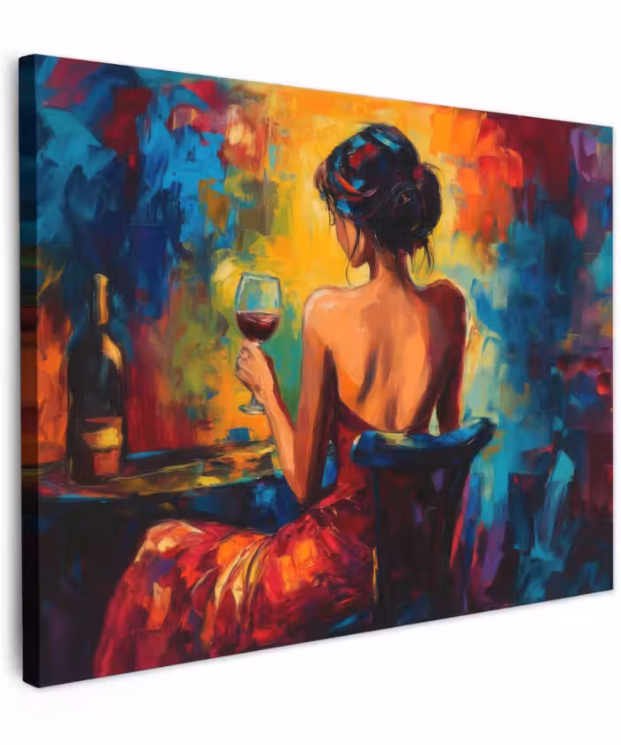 Canvas schilderij - Wijn - Vrouw - Sfeervol - Kleurrijk