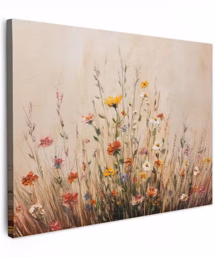 Canvas schilderij - Wilde bloemen - Penseelstreken - Rustgevend
